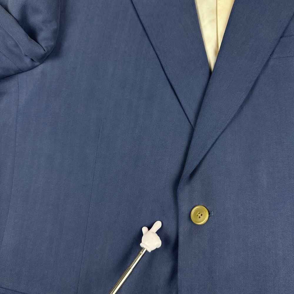 Stafford Executive Mens 44R Blue Pure Washed Silk Herringbone Blazer Sport Coat - Picture 5 of 14